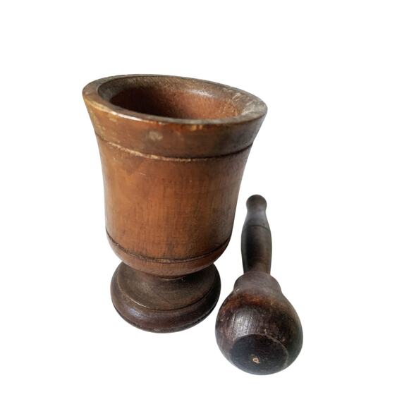 Vintage Small Wooden Mortar and Pestle Hand Turned Spice Grinder Farmhouse - Picture 5 of 8